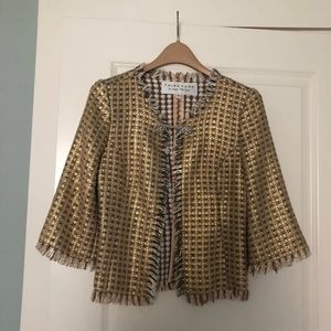 Trina Turk gold metallic tweed jacket size 8